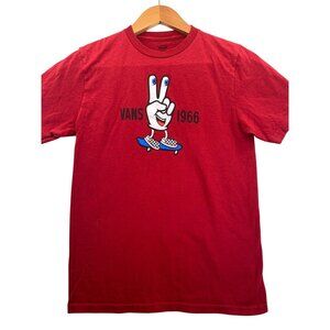 Vans Child TShirt Sz M Red SS Crew Neck Skater Skateboard Retro Streetwear Peace